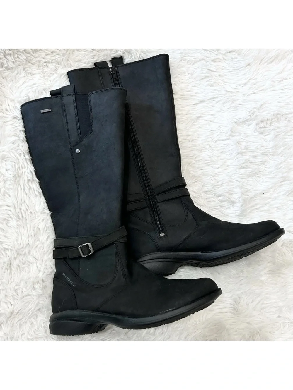 Merrell Tetra Strap Waterproof Leather Boots Womens Size 8.5 Black Zip Up Riding
